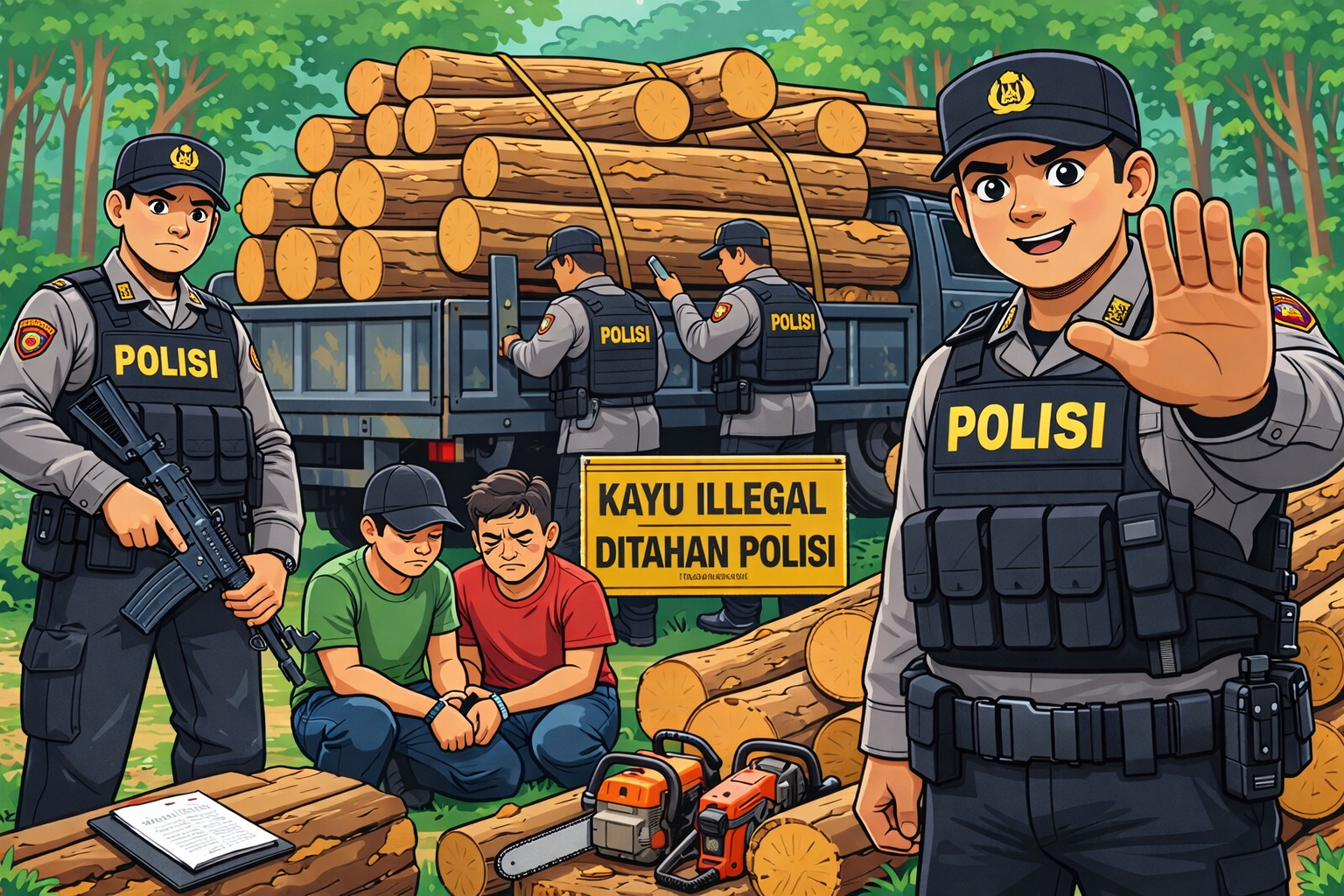 (Foto: Illustrasi polisi saat menggagalkan pengiriman kayu illegal/doc)