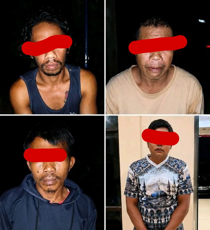 (Foto: Empat pelaku penyembelih hewan dilindungu Tapir di Kabupaten Mesuji, Lampung/doc)