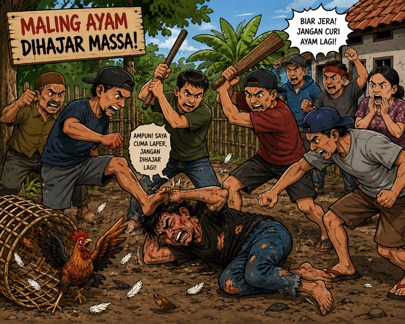 (Foto: illustrasi gambar warga mengeroyok maling ayam/doc)