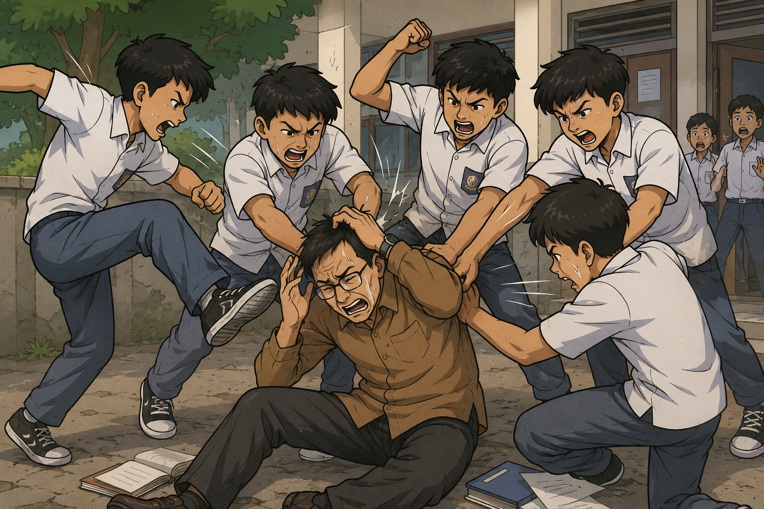 (Foto: illustrasi siswa mengeroyok seorang guru/doc)