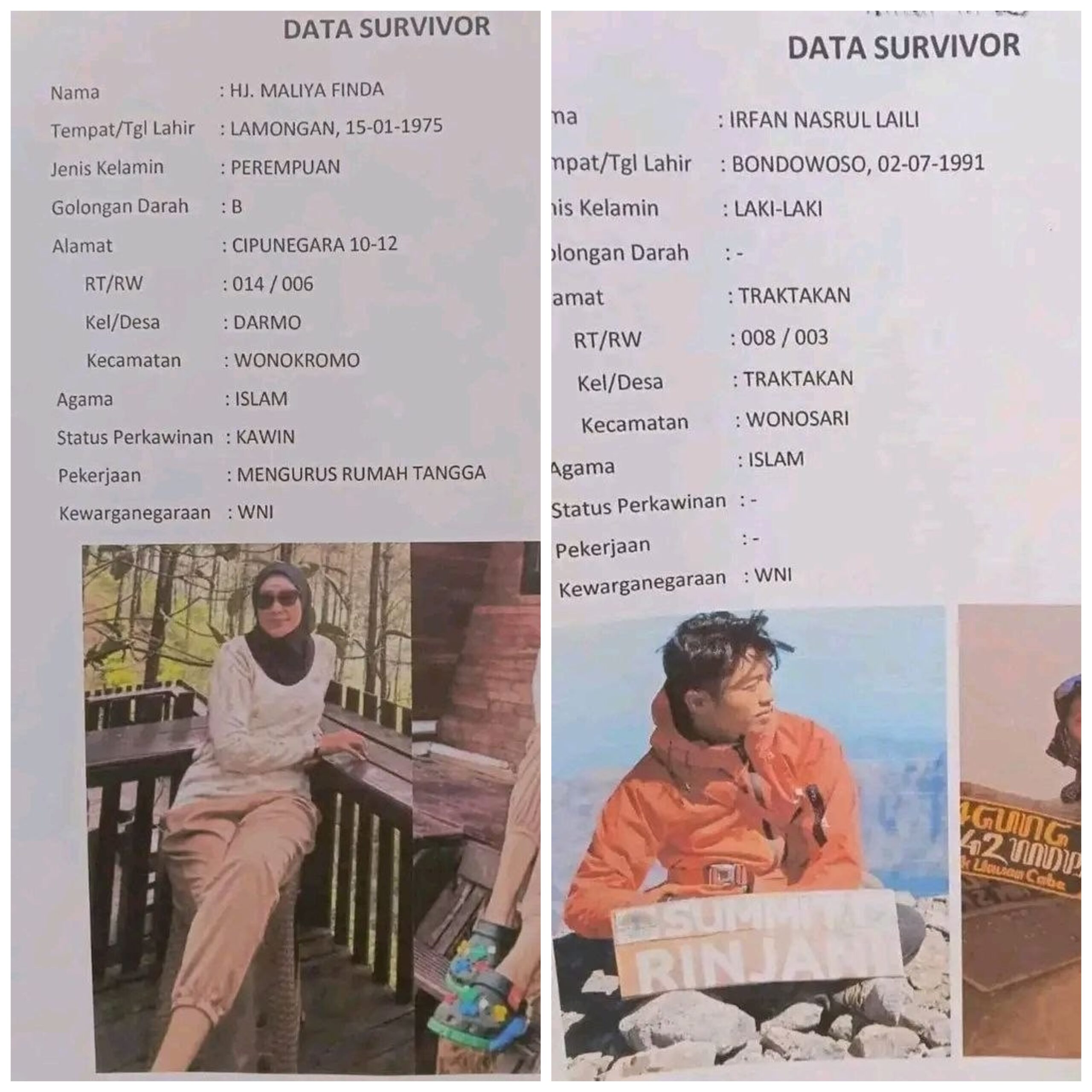 (Foto: Dua pendaki yang ditemukan tewas di kawasan gunung piramid, Bondowoso, Jawa Timur/doc)