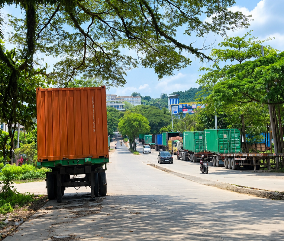(Foto: Suasana truk kontainee yang terpakiri di jalan Ir Sutami, Samarinda/doc)