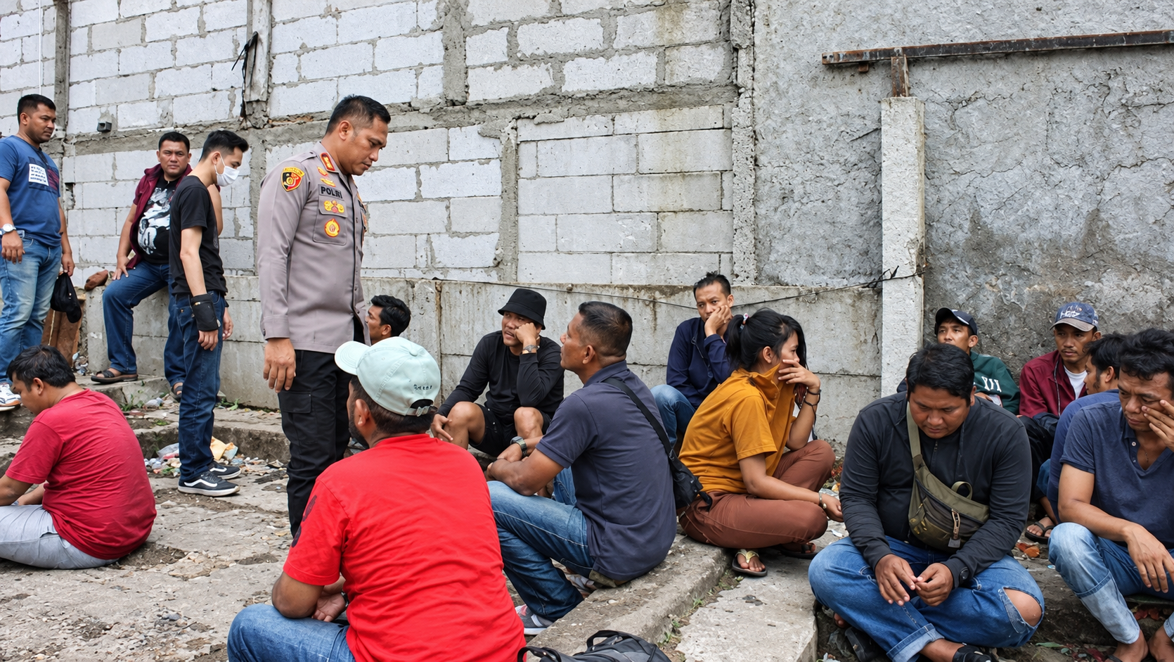 (Foto: Pihak kepolisian saat melakukan interogasi saat melakukan penggerebek di kampung Ambon dan Boncos, Jakarta Barat terkai narkotika/doc)